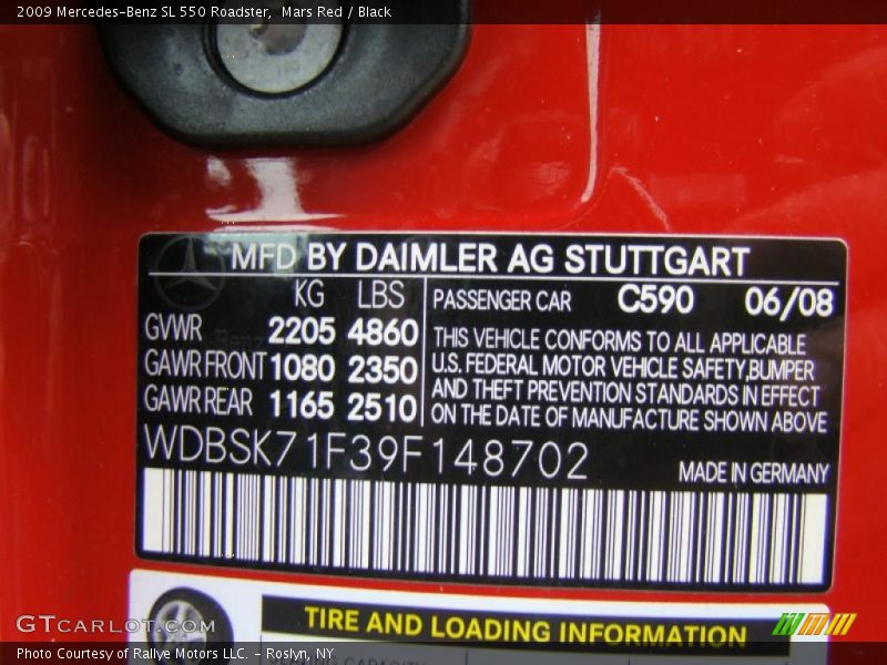 2009 SL 550 Roadster Mars Red Color Code 590