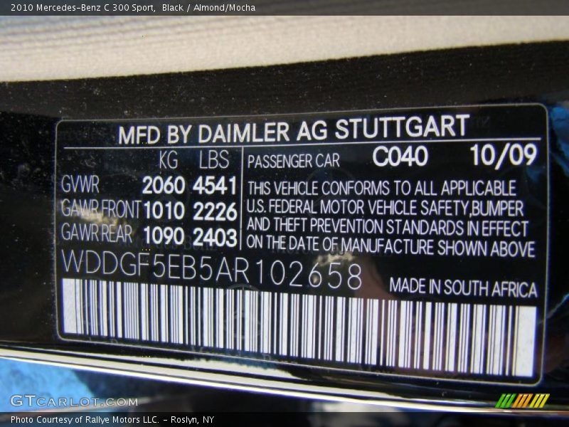 Black / Almond/Mocha 2010 Mercedes-Benz C 300 Sport