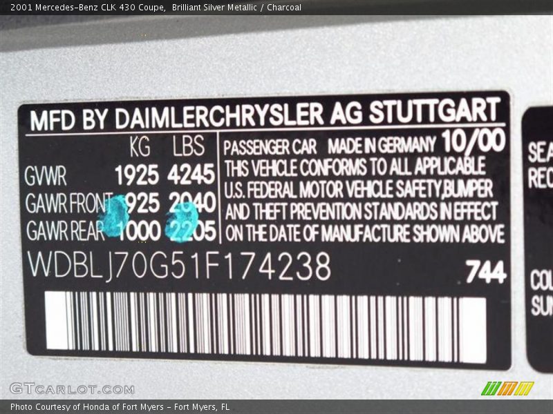 Brilliant Silver Metallic / Charcoal 2001 Mercedes-Benz CLK 430 Coupe