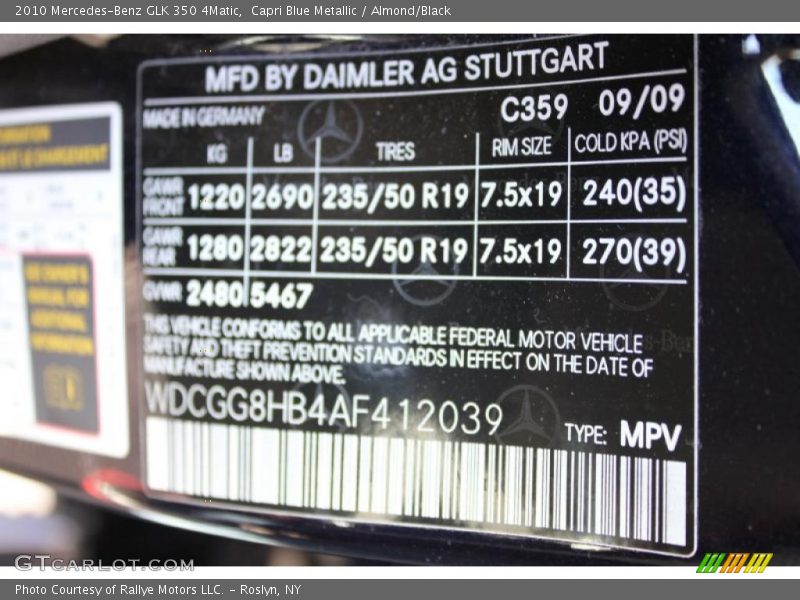 Capri Blue Metallic / Almond/Black 2010 Mercedes-Benz GLK 350 4Matic