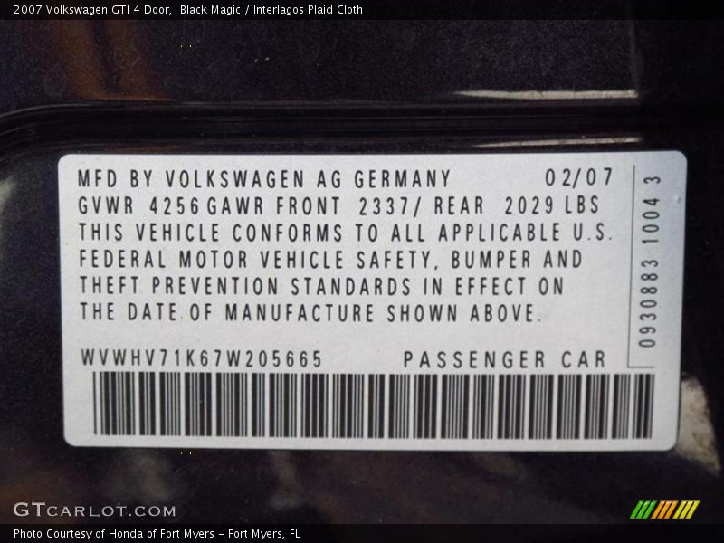Black Magic / Interlagos Plaid Cloth 2007 Volkswagen GTI 4 Door