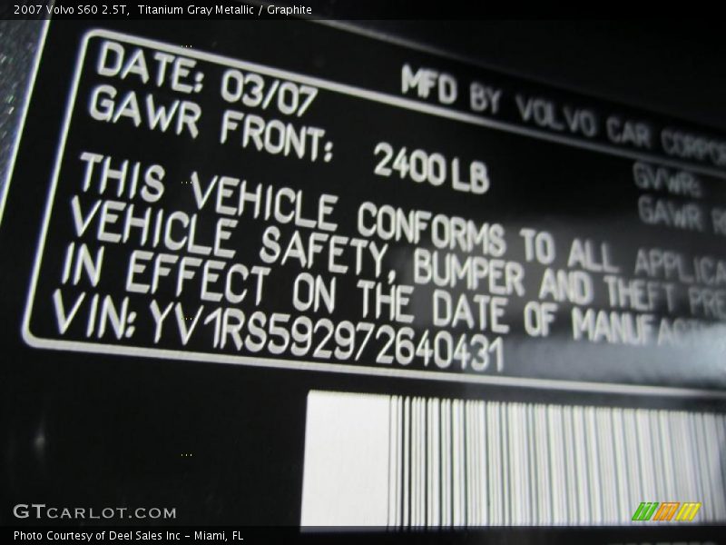 Titanium Gray Metallic / Graphite 2007 Volvo S60 2.5T
