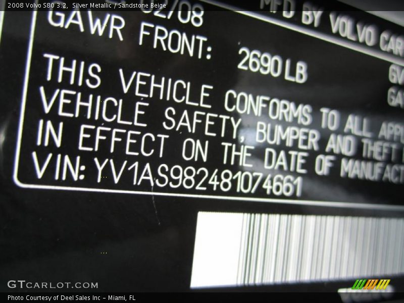 Silver Metallic / Sandstone Beige 2008 Volvo S80 3.2