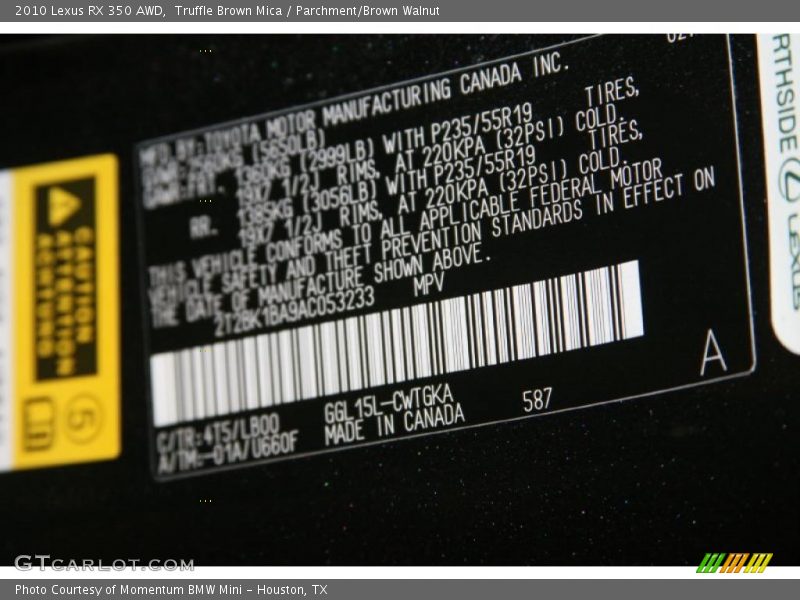 Truffle Brown Mica / Parchment/Brown Walnut 2010 Lexus RX 350 AWD