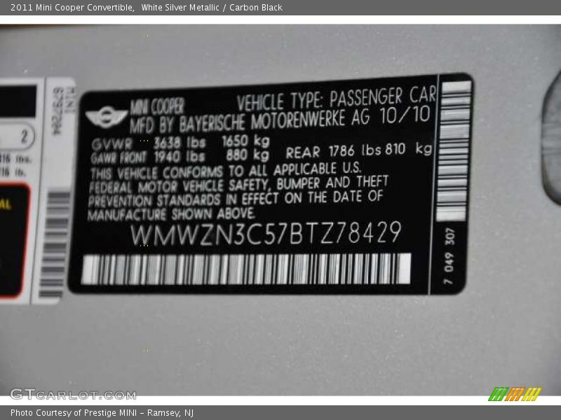 White Silver Metallic / Carbon Black 2011 Mini Cooper Convertible