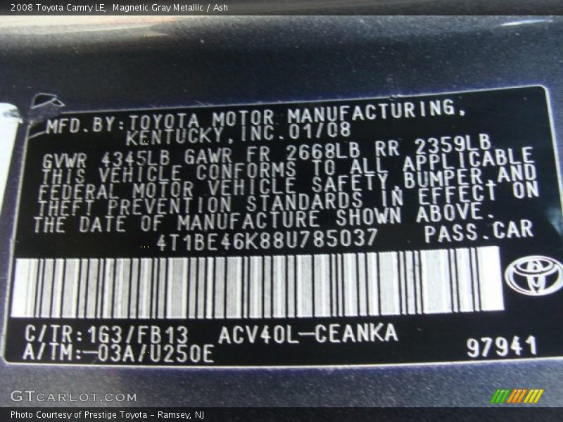 Magnetic Gray Metallic / Ash 2008 Toyota Camry LE