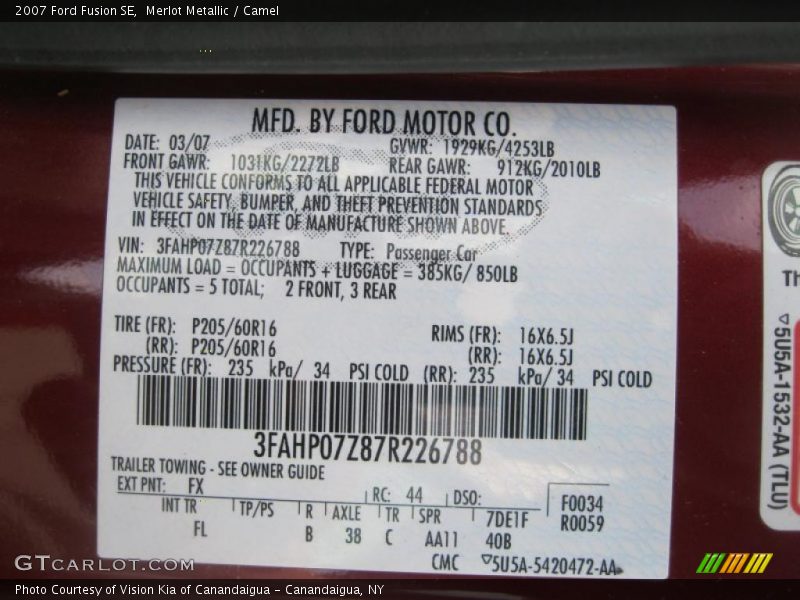 Merlot Metallic / Camel 2007 Ford Fusion SE