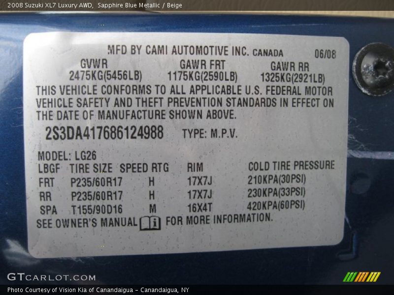 Sapphire Blue Metallic / Beige 2008 Suzuki XL7 Luxury AWD