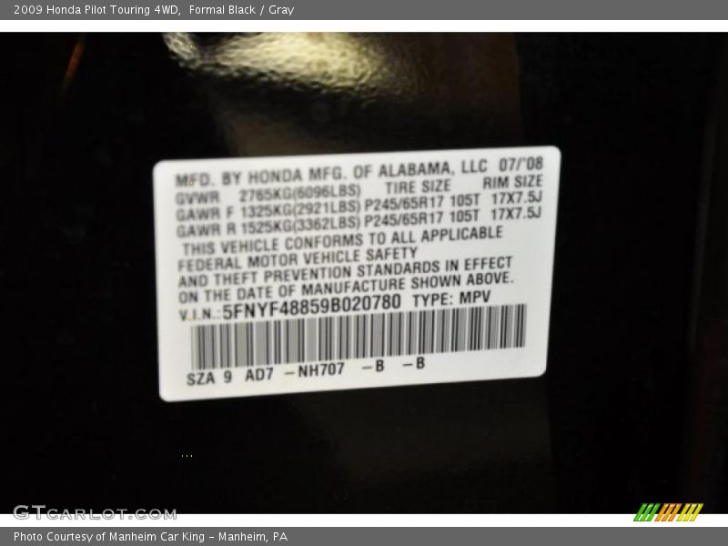 Formal Black / Gray 2009 Honda Pilot Touring 4WD