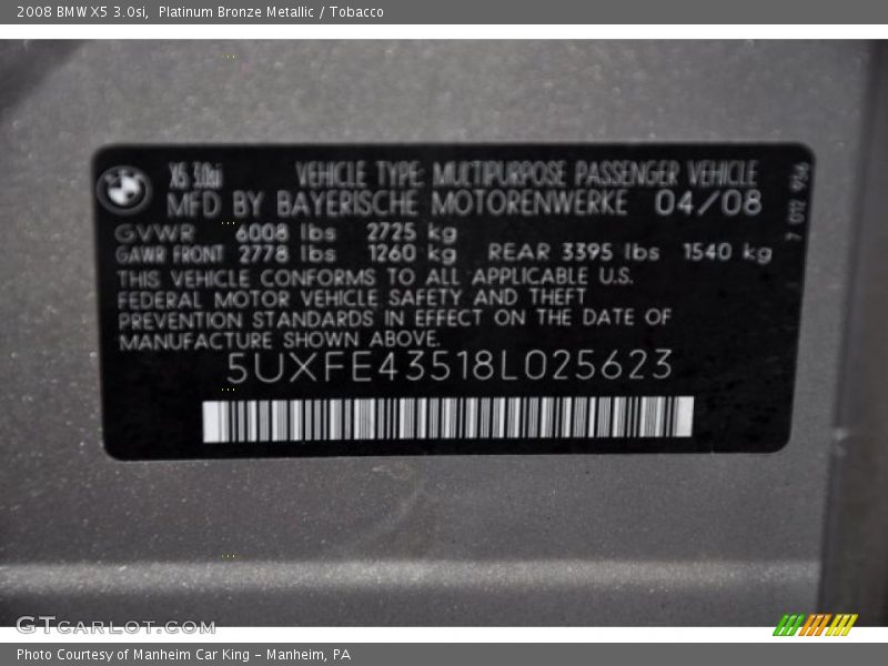 Platinum Bronze Metallic / Tobacco 2008 BMW X5 3.0si