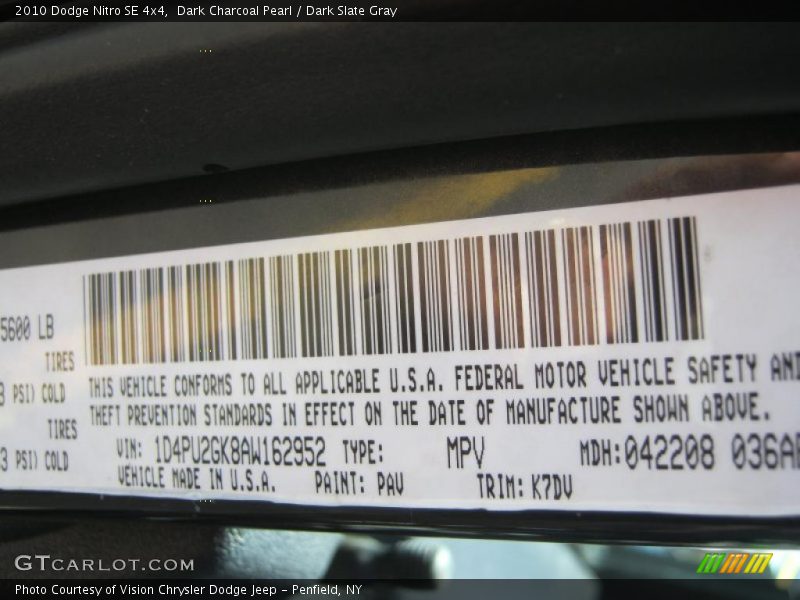 Dark Charcoal Pearl / Dark Slate Gray 2010 Dodge Nitro SE 4x4