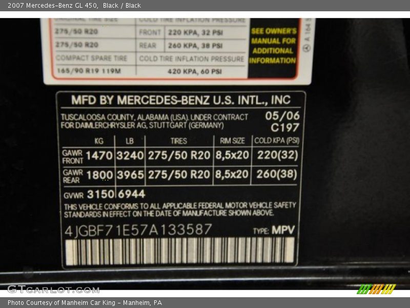 Black / Black 2007 Mercedes-Benz GL 450