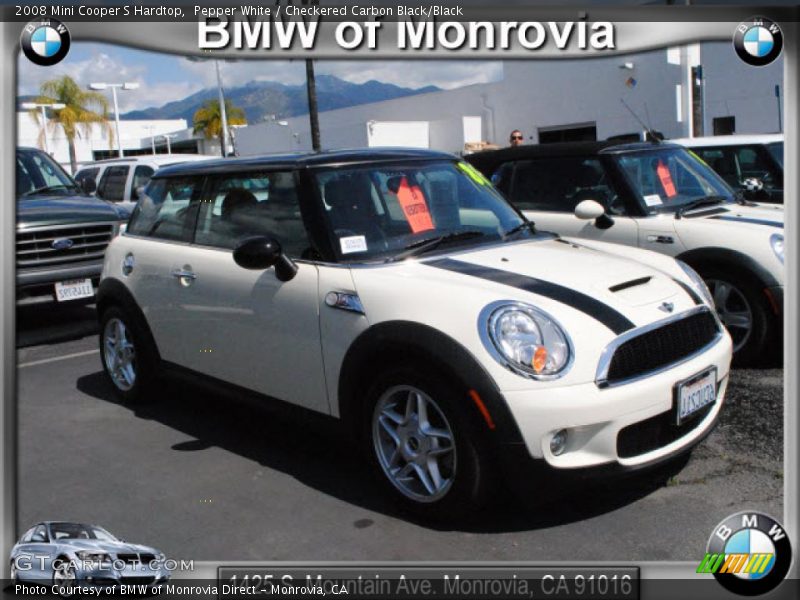 Pepper White / Checkered Carbon Black/Black 2008 Mini Cooper S Hardtop