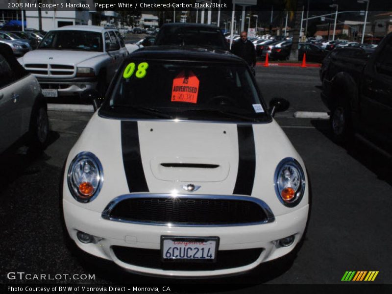 Pepper White / Checkered Carbon Black/Black 2008 Mini Cooper S Hardtop