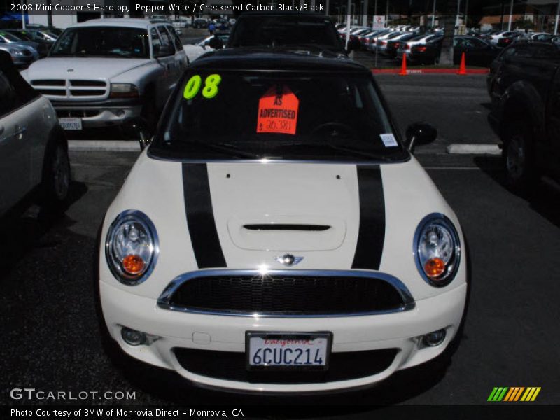 Pepper White / Checkered Carbon Black/Black 2008 Mini Cooper S Hardtop
