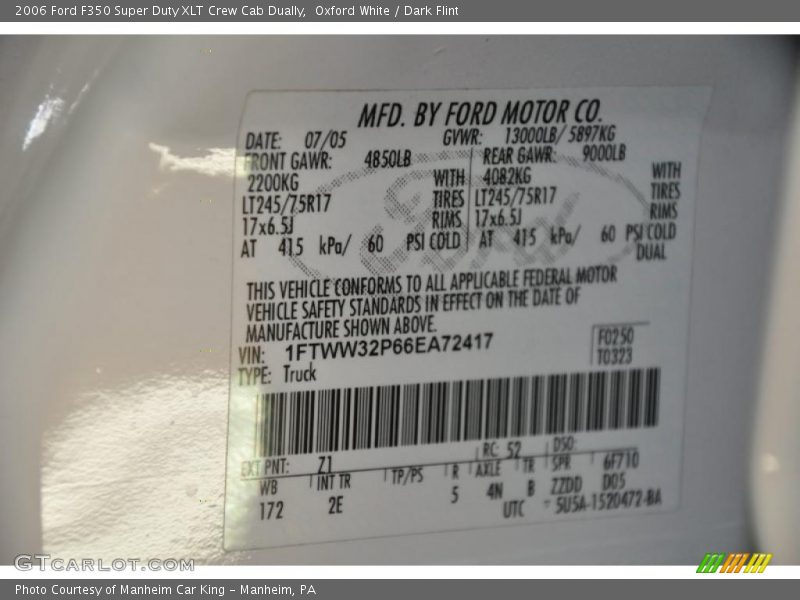 Oxford White / Dark Flint 2006 Ford F350 Super Duty XLT Crew Cab Dually