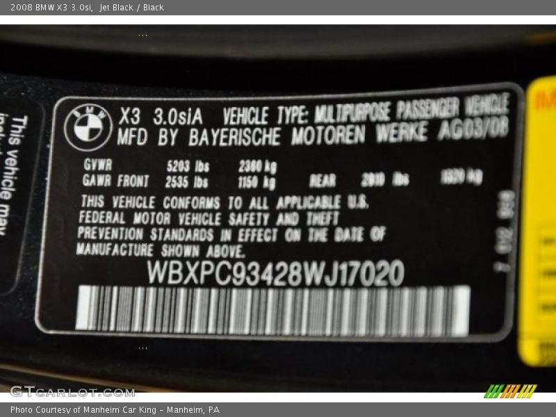 Jet Black / Black 2008 BMW X3 3.0si