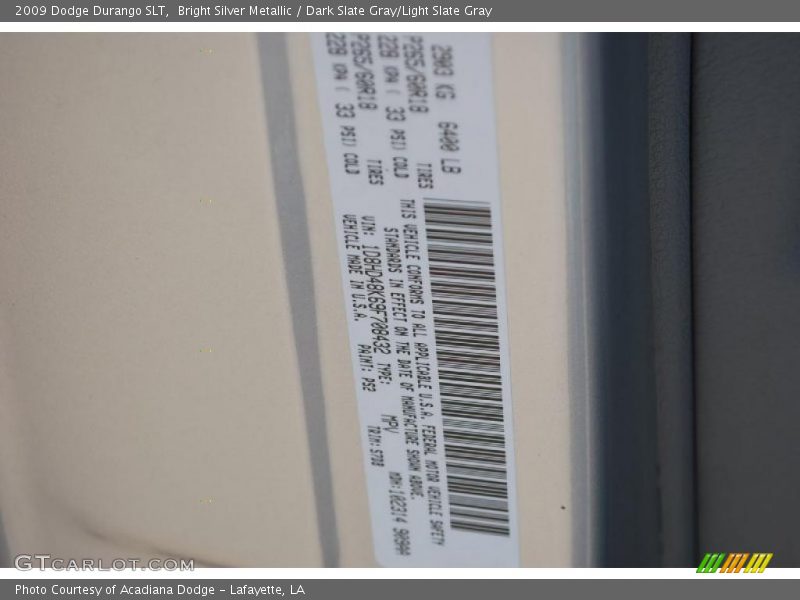 Bright Silver Metallic / Dark Slate Gray/Light Slate Gray 2009 Dodge Durango SLT