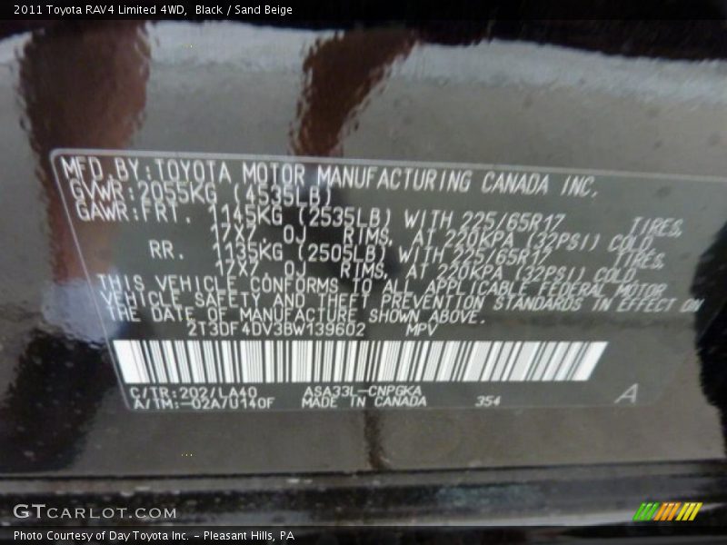 Black / Sand Beige 2011 Toyota RAV4 Limited 4WD