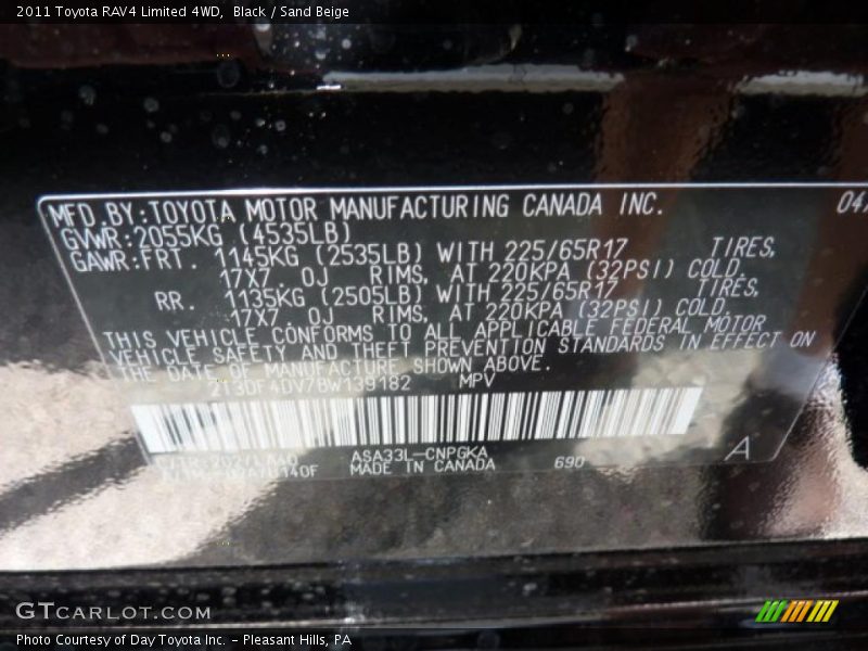 Black / Sand Beige 2011 Toyota RAV4 Limited 4WD
