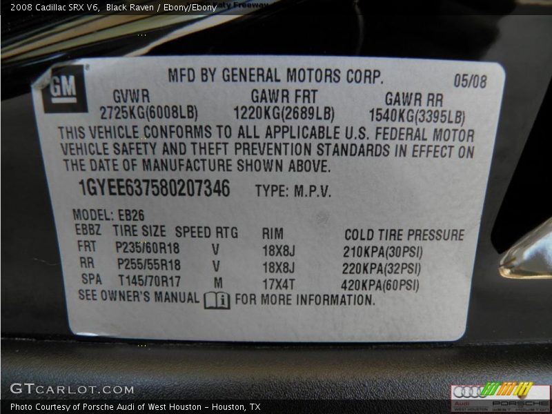 Black Raven / Ebony/Ebony 2008 Cadillac SRX V6