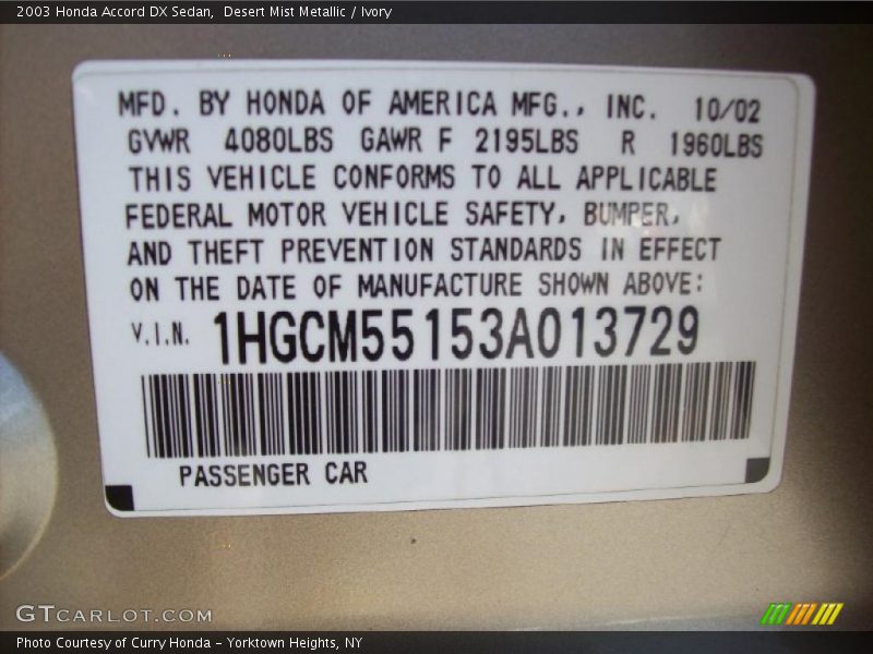 Desert Mist Metallic / Ivory 2003 Honda Accord DX Sedan