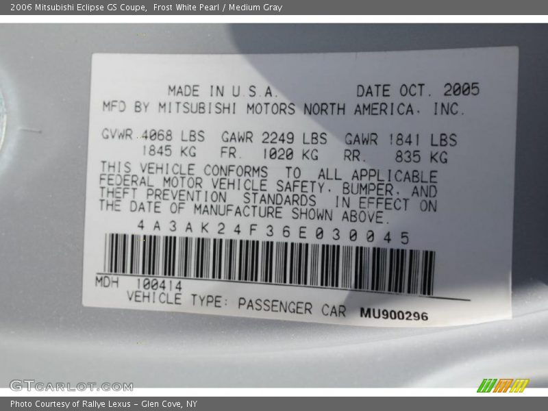 Frost White Pearl / Medium Gray 2006 Mitsubishi Eclipse GS Coupe