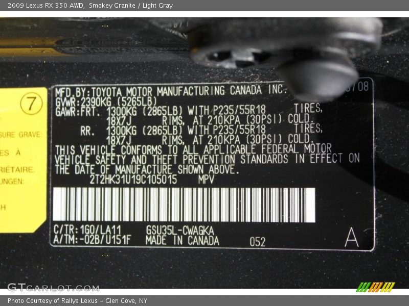 Smokey Granite / Light Gray 2009 Lexus RX 350 AWD