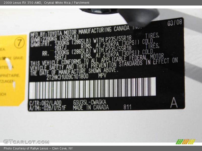 Crystal White Mica / Parchment 2009 Lexus RX 350 AWD