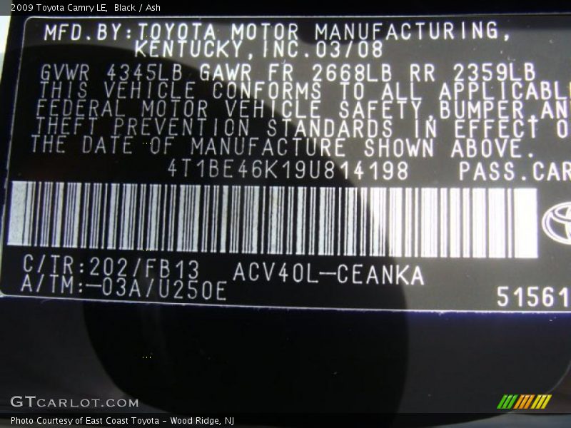 Black / Ash 2009 Toyota Camry LE