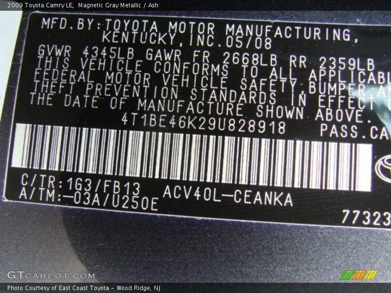 Magnetic Gray Metallic / Ash 2009 Toyota Camry LE