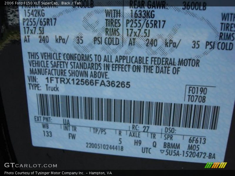 Black / Tan 2006 Ford F150 XLT SuperCab