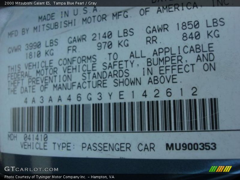 Tampa Blue Pearl / Gray 2000 Mitsubishi Galant ES