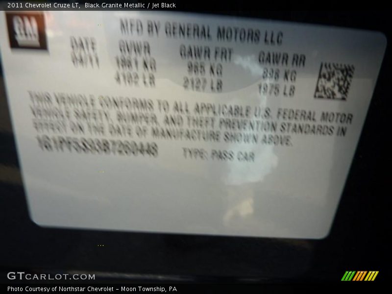 Black Granite Metallic / Jet Black 2011 Chevrolet Cruze LT