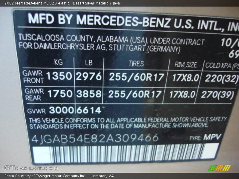 Desert Silver Metallic / Java 2002 Mercedes-Benz ML 320 4Matic