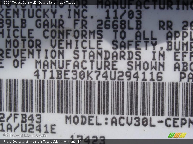 Desert Sand Mica / Taupe 2004 Toyota Camry LE