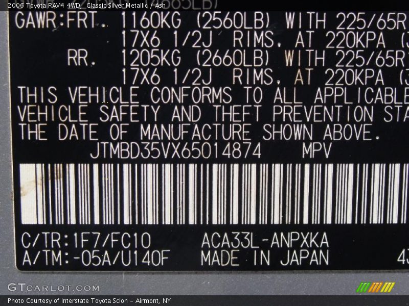 2006 RAV4 4WD Classic Silver Metallic Color Code 1F7