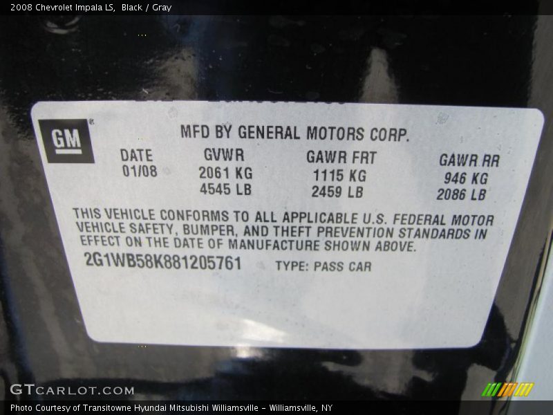 Black / Gray 2008 Chevrolet Impala LS