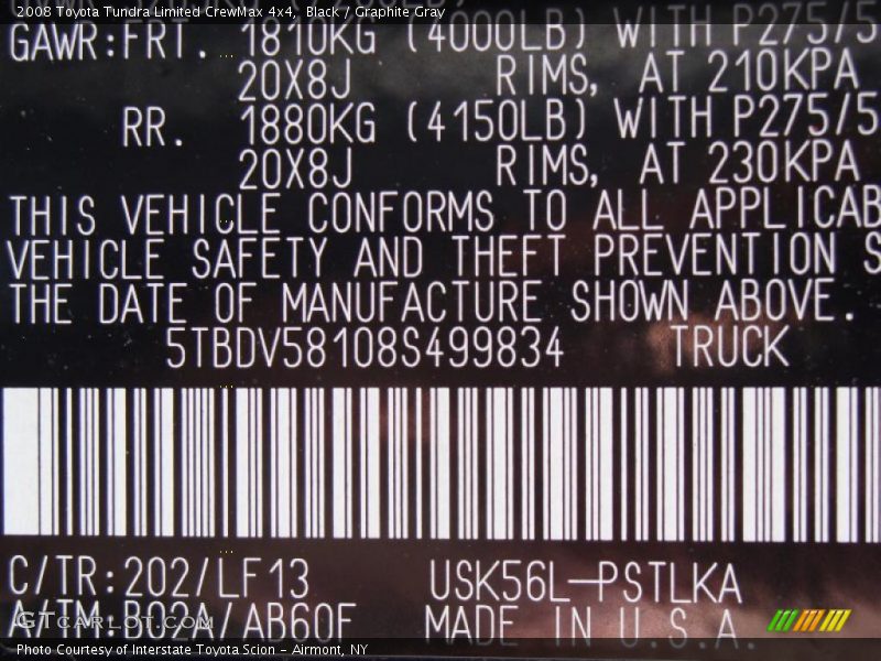2008 Tundra Limited CrewMax 4x4 Black Color Code 202
