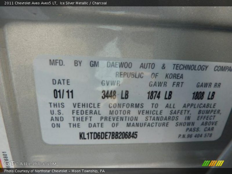 Ice Silver Metallic / Charcoal 2011 Chevrolet Aveo Aveo5 LT