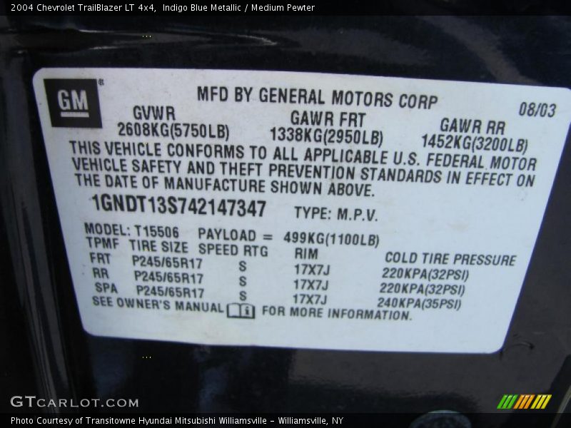 Indigo Blue Metallic / Medium Pewter 2004 Chevrolet TrailBlazer LT 4x4