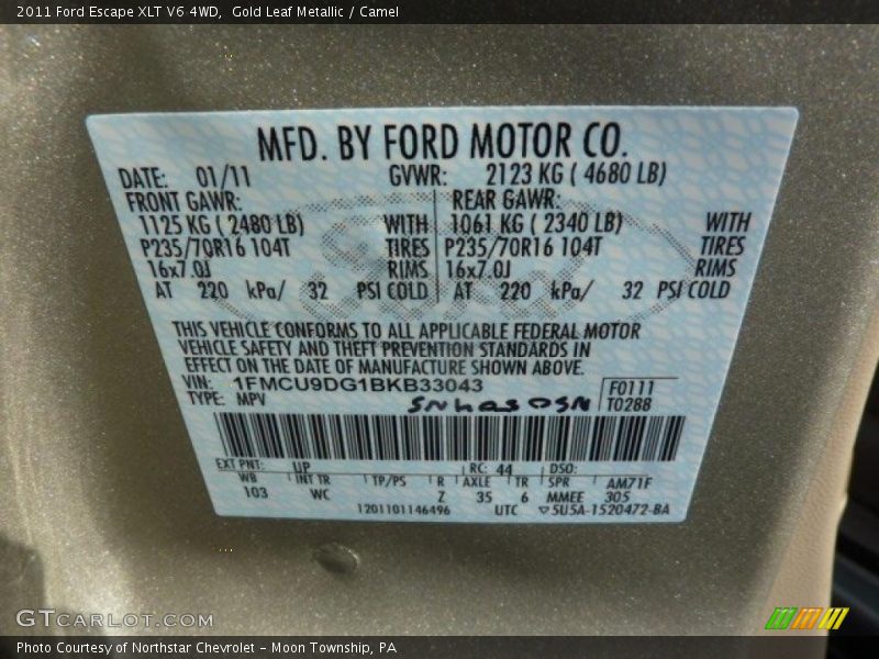 Gold Leaf Metallic / Camel 2011 Ford Escape XLT V6 4WD