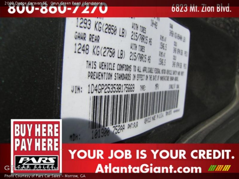 Onyx Green Pearl / Sandstone 2003 Dodge Caravan SE