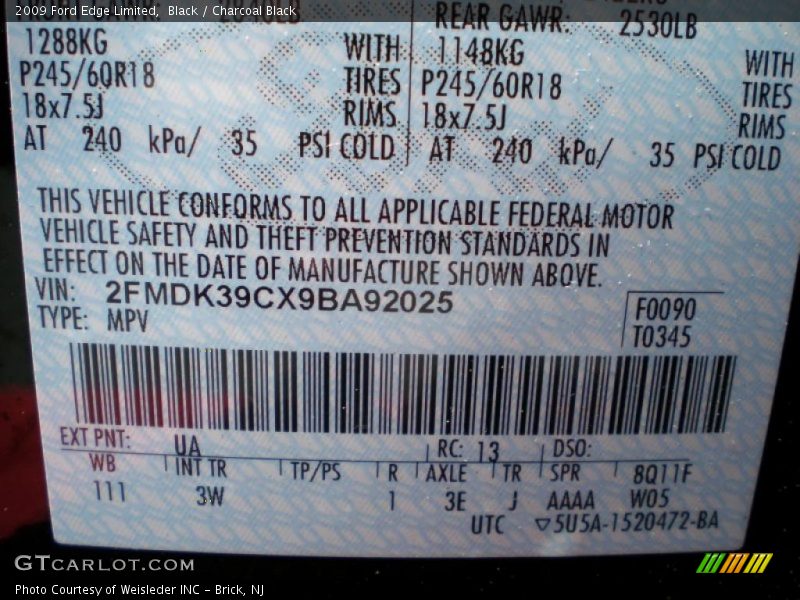 Black / Charcoal Black 2009 Ford Edge Limited