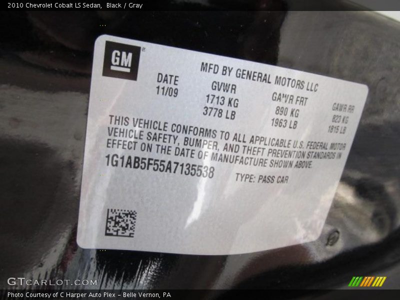 Black / Gray 2010 Chevrolet Cobalt LS Sedan