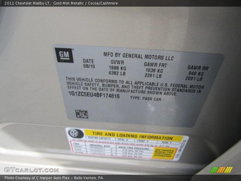 Info Tag of 2011 Malibu LT