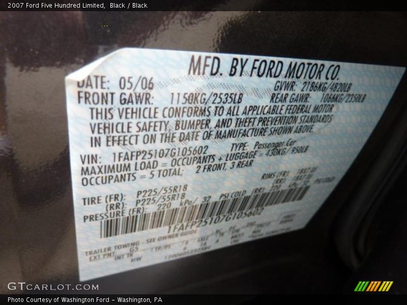 Black / Black 2007 Ford Five Hundred Limited