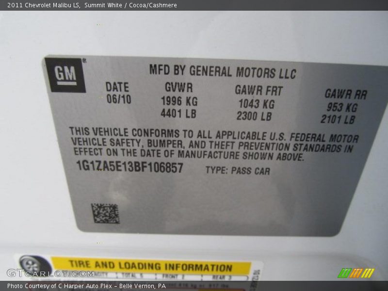 Info Tag of 2011 Malibu LS