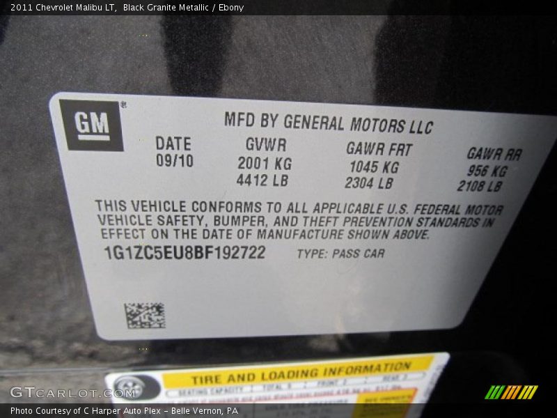 Info Tag of 2011 Malibu LT