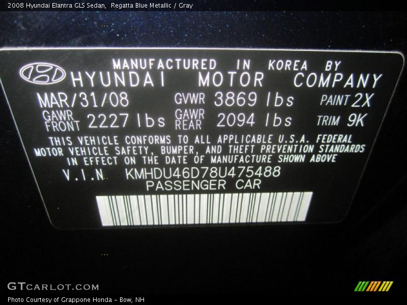 Regatta Blue Metallic / Gray 2008 Hyundai Elantra GLS Sedan